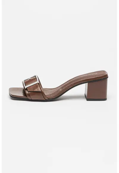 Papuci din piele cu toc inalt - Maro