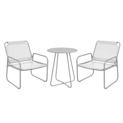 Outsunny Set mobilier de grădină 3 piese, 2 scaune cu tapițerie din material respirabil, 1 măsuță rotundă Ø60 cm, Gri deschis | Aosom Romania