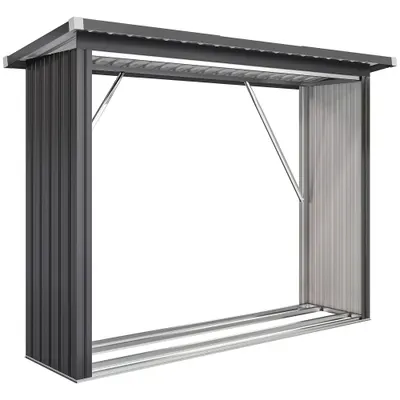 Outsunny Adăpost pentru Lemne din Oțel Exterior, Bază Ridicată și Acoperiș Înclinat, 213x66.5x150 cm, Gri Închis | Aosom Romania