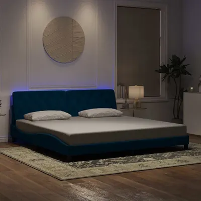 vidaXL Cadru de pat cu LED fără saltea, albastru, 200x200 cm, catifea