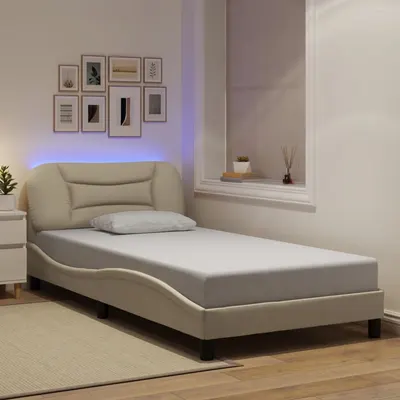 vidaXL Cadru de pat cu LED fără saltea Hvar cremă 100x200 cm țesătură