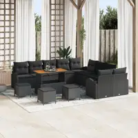 Set de canapele de gradina Gossi cu perne, negru, poli ratan, acacia, canapea de gradina Gossi cu perne, negru, poli ratan, 2 locuri, set de dining de gradina Gossi cu perne, negru, poli ratan, 3 piese