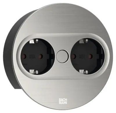 Contact pentru încorporare Bachmann - TWIST 2, 2x Schuko, 2 m, rotund, inox