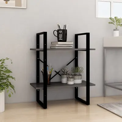 vidaXL Bibliotecă cu 2 rafturi, gri, 60x30x70 cm, lemn masiv de pin