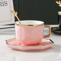 Cană de cafea Morello - diamant roz, cu farfurioară și linguriță, 180 ml