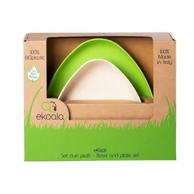 Set farfurii - Bioplastic - Verde-Alb