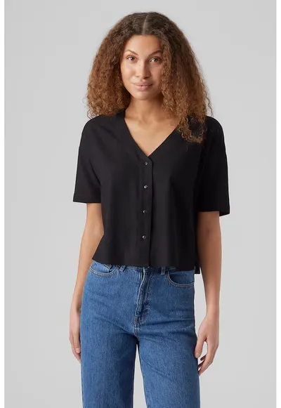 Camasa crop din amestec de in