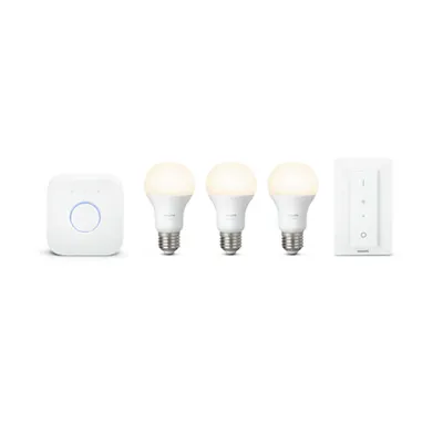 Starter Kit Philips HUE A60 BT 9.5W 800lm 2700K E27 3 becuri + 1 bridge + 1 dimmer