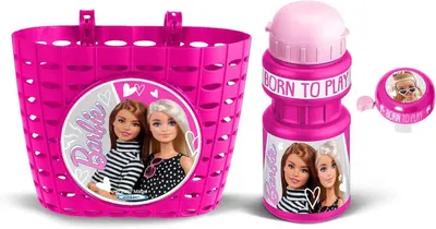 Set trei accesorii pentru bicicleta copii, cos, sonerie si sticla apa, Barbie