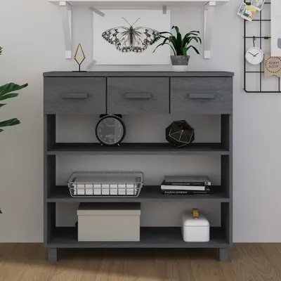 vidaXL Masă consolă „HAMAR”, gri închis, 90x35x90 cm, lemn masiv pin