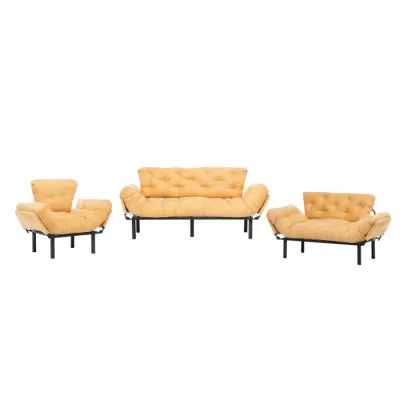 Set NITTA 3-2-1, canapea extensibila 3 locuri, canapea extensibila 2 locuri si fotoliu extensibil, mustar