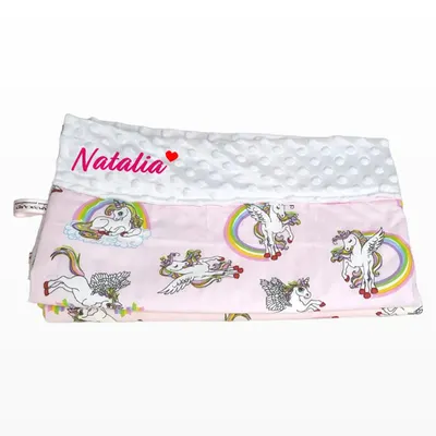 Paturica personalizata – Unicornul Fermecat si Minky Alb