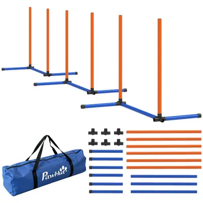 PawHut Set Agility pentru câini, 3 piese echipament Agility cu stâlpi de slalom, geantă de transport, set de antrenament pentru toate mărimile de câini, Portocaliu | Aosom Romania