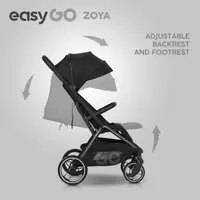 Carucior 2 in 1 pentru copii Easy Go Zoya Ebony cu pliere automata Dual Fold, pana la 22 kg, copertina XXL, pozitie de somn si spatar inalt