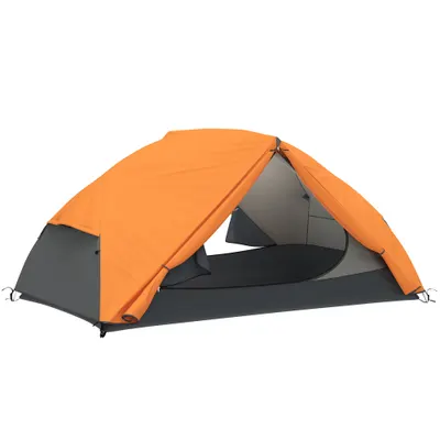 Outsunny Cort de Camping pentru 2 Persoane cu 2 Uși, 2 Ferestre și Geantă de Transport, 280x225x110 cm, Portocaliu | Aosom Romania