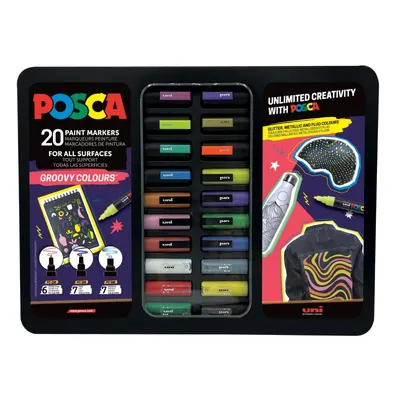 Set 20 markere cu vopsea Posca Groovy Colours in cutie metalica