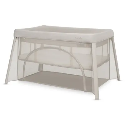 Patut multifunctional, Lionelo, Mila, 2 in 1, Saltea 4 cm cu spuma T25, 2 niveluri de inaltime, Pliere rapida, Intrare laterala, Geanta de transport inclusa, 0-36 luni, Pana la 15 kg, Bej