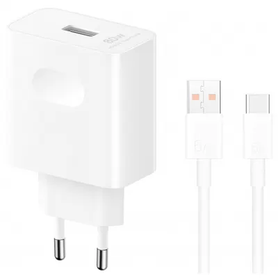 Incarcator Retea Cu Cablu USB-C Honor, 80W, 1 x USB-A, Alb