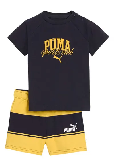 Set tricou si pantaloni scurti Minicats - bumbac - confortabil - design modern - negru/galben