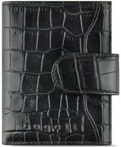 Husă din piele pentru carduri de credit Bugatti Smart - Croco, Protecție RFID, negru