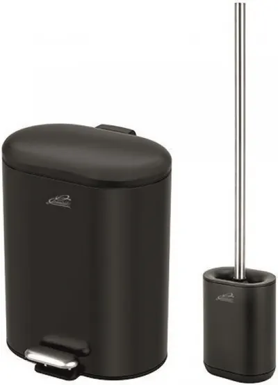 Set coș de toaletă și periuță Inter Ceramic - 8355B, 6 L, negru mat