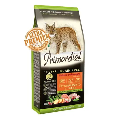 Primordial Grain-Free Holistic Cat Adult Sterilizat, Exigent Somon & Prepelita, 2 kg