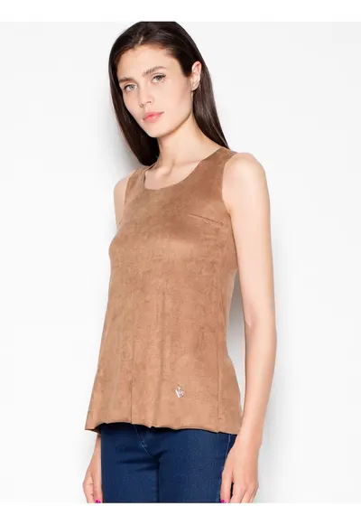 Bluza dama - piele intoarsa - decolteu semicircular - maro - poliester