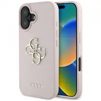 Husa pentru Apple iPhone 16, Guess, Grained Big 4G Logo Small Classic Logo, Roz