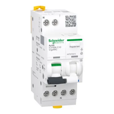 Acti9 AFDD, Intreruptor automat diferential, detectie arc electric, iCV40N, 1P+N, curba C, 10A, 6kA, 30mA tip A-SI, VigiARC RCBO