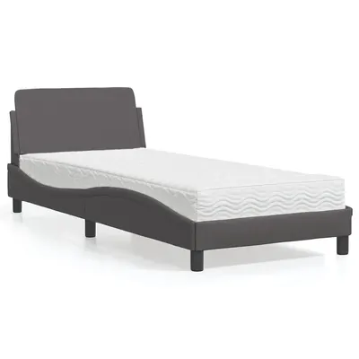 vidaXL Pat cu saltea, Dover, gri, 80x200 cm, piele ecologică