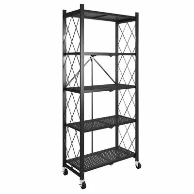 Raft de depozitare metalic negru, cu 5 etaje, dimensiune 71x38x160 cm