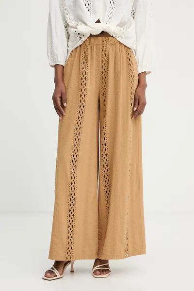 Haveone pantaloni wide leg pentru femei, din bumbac