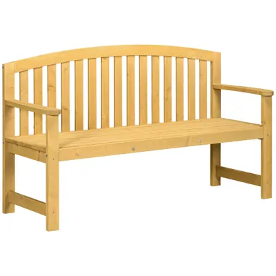 Outsunny Bancă din Lemn cu 2 Locuri, Spătar și Cotiere pentru Terasă, Verandă, Piscină, Balcon, 143x51x85 cm, Lemn Natural | Aosom Romania