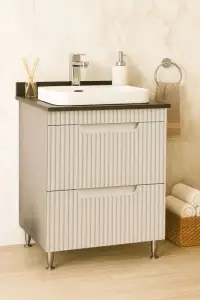 Set Baza front MDF si Lavoar seria 633, cu sertare, montata, 60 cm, crem