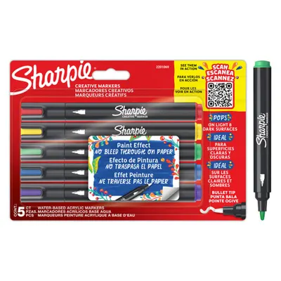 Marker permanent 0.9mm varf rotund, 5culori/set, Sharpie Creativ