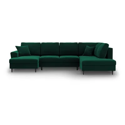 Colțar verde extensibil, cu spațiu de depozitare cu tapițerie din catifea (cu colț pe partea dreaptă-în formă de "U") Kyoto – Cosmopolitan Design