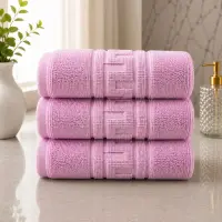 Set 3 prosoape mari, Greek Border, 70x130cm, din 100% bumbac pakistanez, 380g, Roz