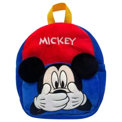 Rucsac din plus, cu doua compartimente, 30x24x8 cm, albastru, Happy, Mickey Mouse Engros