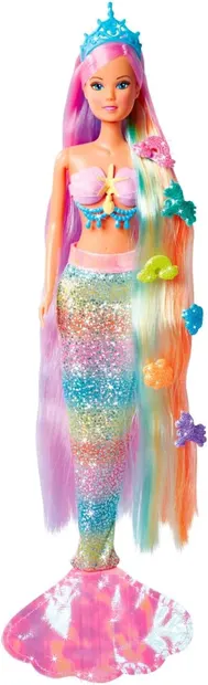 Păpușă Simba Toys Steffi Love - Sirenă, cu păr lung și coadă curcubeu, 29 cm