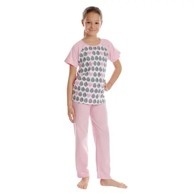 Pijama fete AV2420 roz/imprimeu frunze, Andana | marimea 34 (7/8 ani)