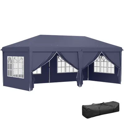 Outsunny Foisor de gradina pliabil pentru exterior cu 6 panouri laterale, 585x295cm albastru | AOSOM RO