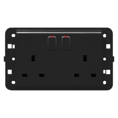 TWIN SWITCHED SOCKET-OUTLET - Standard englez - 2P+E 13 A - BLACK - CProiector HORUS