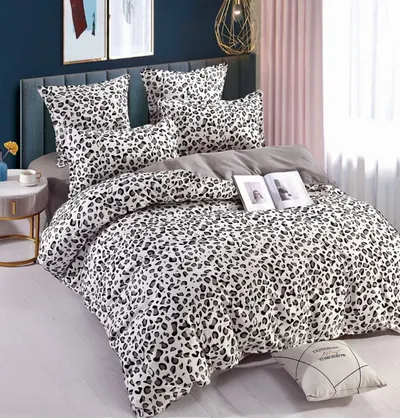 Set Lenjerie de Pat Finet 6 Piese, Bumbac Finet, Fara Elastic , Snow Leopard