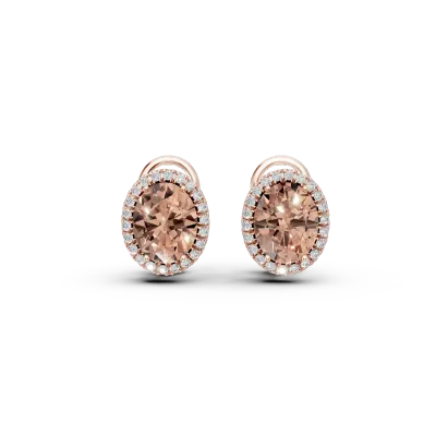 Cercei din aur roz cu morganite ovale de 4ct si diamante de 0.33ct