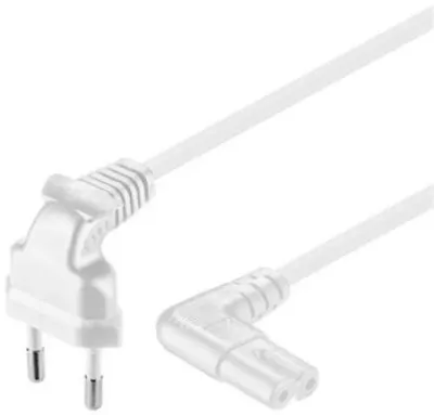 Cablu de alimentare Euro la IEC C7 unghi 90 grade 2m Alb, KPSPM2-90W