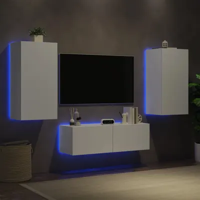vidaXL Comode TV de perete cu lumini LED, 3 piese, alb
