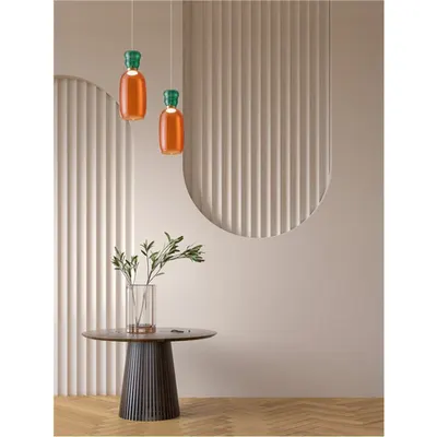 Lampa suspendata PLUMA Nisipiu Auriu Metal Glossy Jasper & Portocaliu Sticla LED 9 Wat 230 Volt 915Lm 3000K IP20