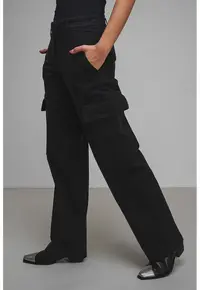 Pantaloni cargo cu talie medie - Negru