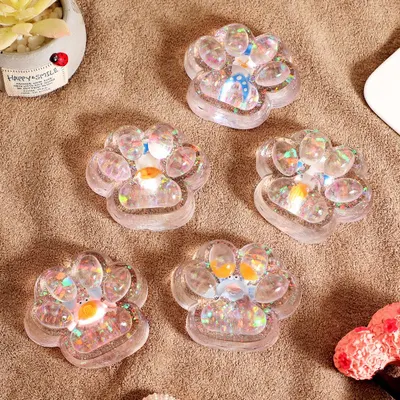 Jucarie antistres Engros, Pinch Family, Model Cat Paw, 6.5 x 7 cm, din Tpr, 4-6 Ani, Model 6 Ocean, Transparent