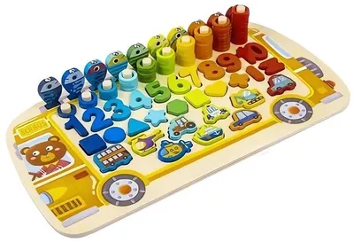 Set din lemn 6 in 1 Kruzzel - Puzzle de autobuz sortator